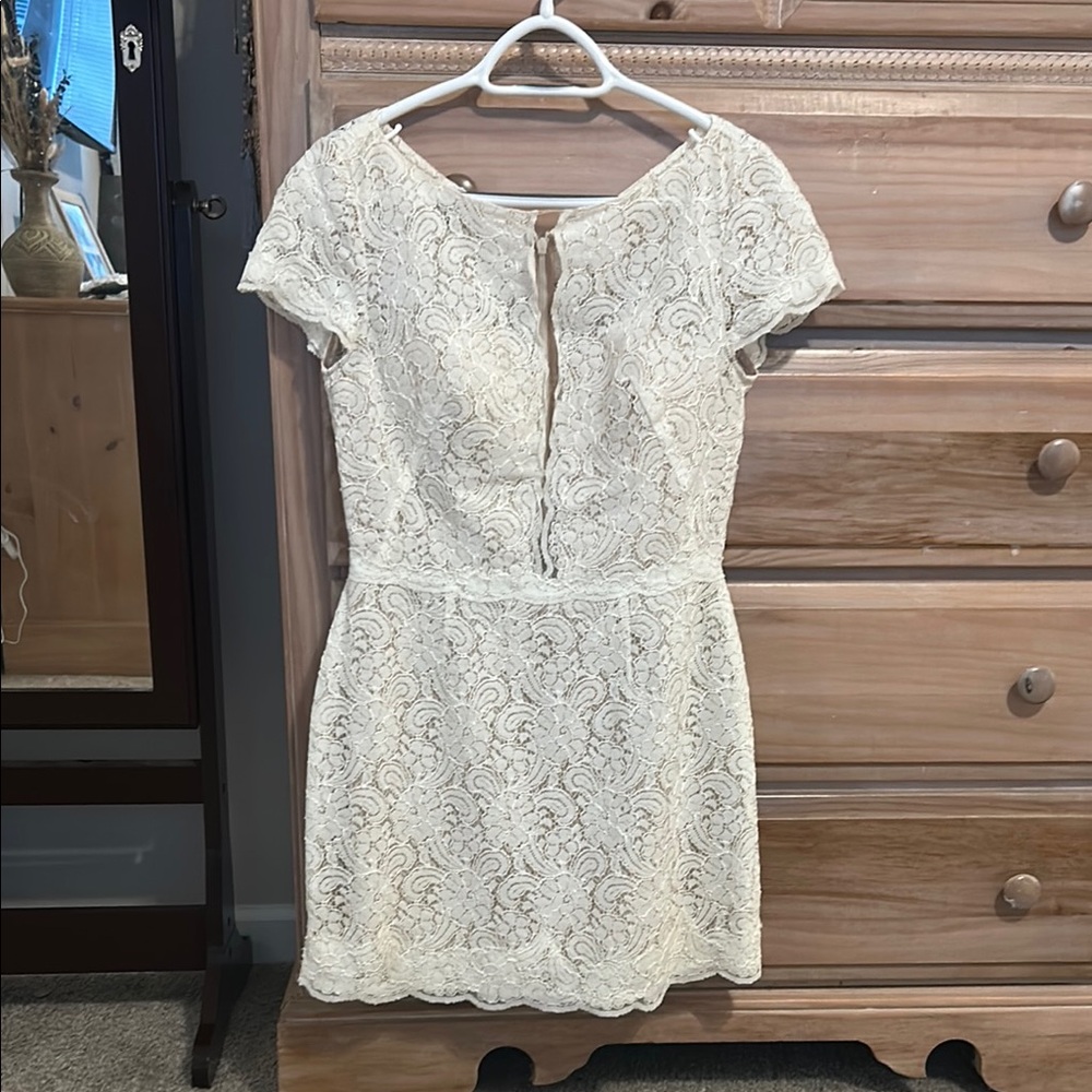 Watters Cream Sheath Mini Dress with Scoop Neck